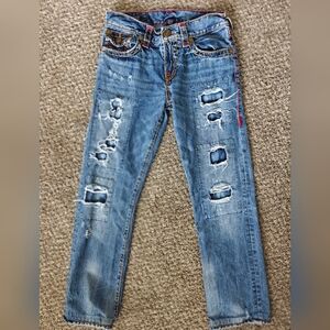 True Religion Ricky Straight Deconstructed 29 30 Inseam Red Seam